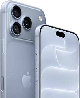 iPhone 18 Pro, color glaciaire, parte delantera y trasera que muestra el Ceramic Shield y el sistema de triple cámara