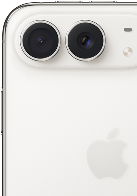Parte trasera que muestra el logo de Apple, el sistema de cámara dual y el flash