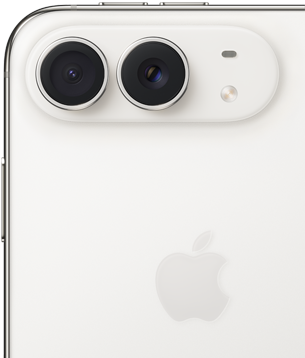 Parte trasera que muestra el logo de Apple, el sistema de cámara dual y el flash