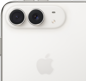 Parte trasera que muestra el logo de Apple, el sistema de cámara dual y el flash