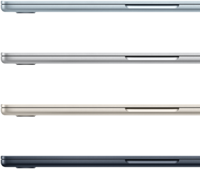 Parte exterior de cuatro portátiles MacBook Air en los cuatro acabados disponibles