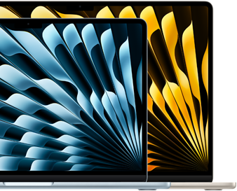Dos MacBook Air que muestran la diferencia de tamaño de la pantalla: 13,6 y 15,3 pulgadas (en diagonal)