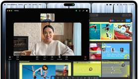 MacBook Pro con pantalla PROLED XDR, ventana de una videollamada en curso, Encuadre Centrado mantiene a la persona en el centro de la imagen