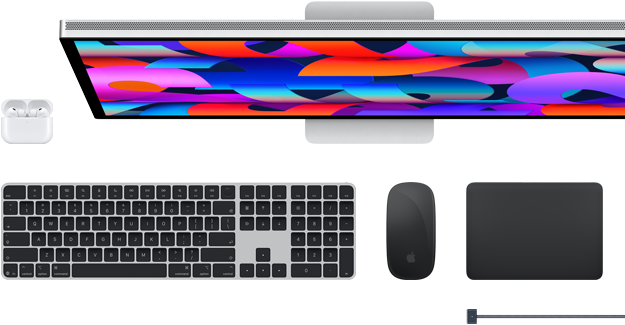 AirPods, Studio Display, Magic Keyboard, Magic Mouse, Magic Trackpad y cable de carga MagSafe
