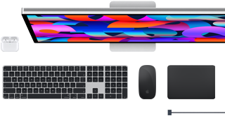 AirPods, Studio Display, Magic Keyboard, Magic Mouse, Magic Trackpad y cable de carga MagSafe