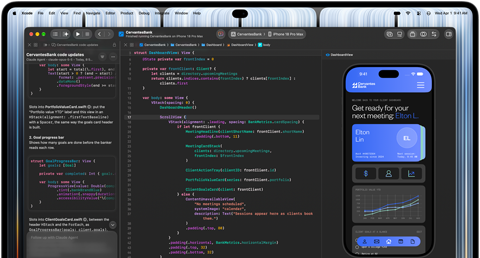 MacBook Pro con monitor PROLED XDR, color negro espacial, la pantalla muestra Xcode