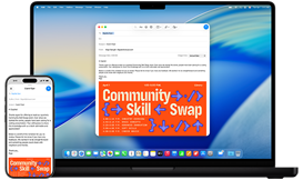 iPhone 16 y MacBook Pro de 14 pulgadas: ambos dispositivos muestran el mismo correo electrónico a medida que se escribe