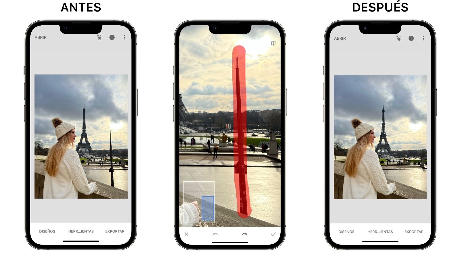 Snapseed: App borrar personas fotos iPhone