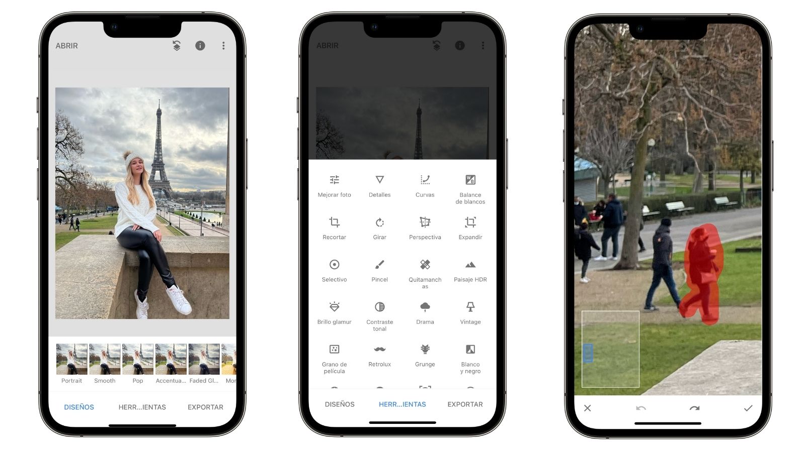 Snapseed: App borrar personas fotos iPhone